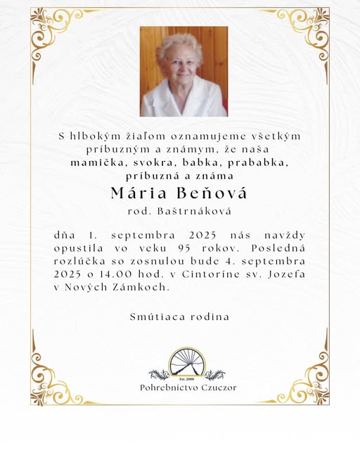 Parte pre Beňová Mária rod. Baštrnáková