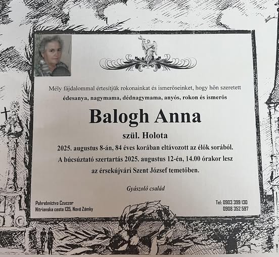Parte pre Balogh Anna szül. Holota