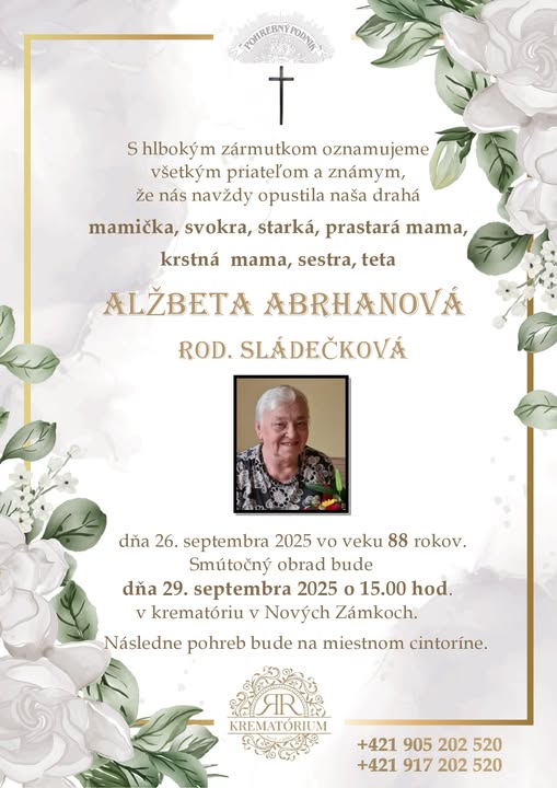 Parte pre Abrhanová Alžbeta rod. Sládečková