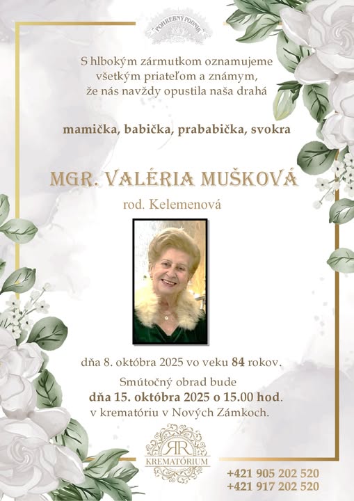 Parte pre Mušková Valéria Mgr. rod. Kelemenová