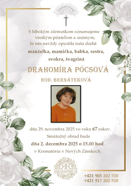 Parte pre Pócsová Drahomíra rod. Bernáteková