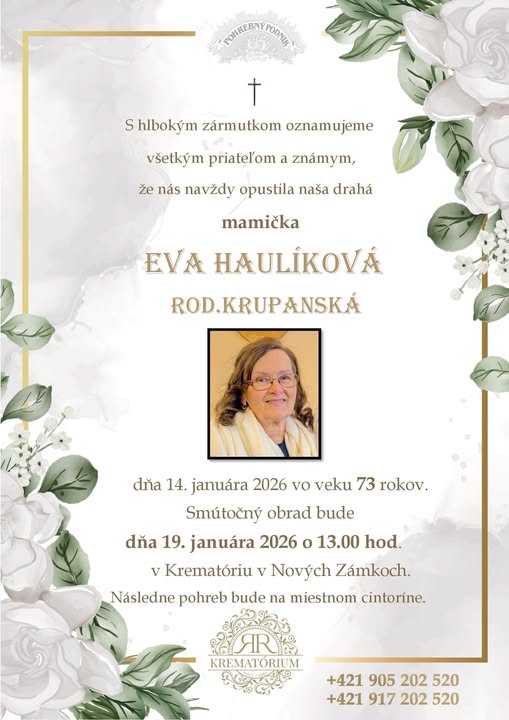 Parte pre Haulíková Eva rod. Krupanská