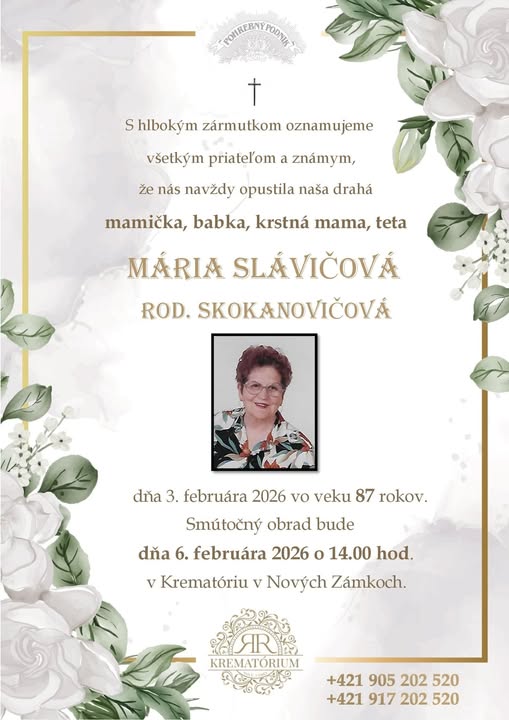 Parte pre Slávičová Mária rod. Skokanovičová