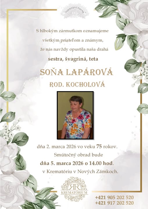 Parte pre Lapárová Soňa rod. Kocholová