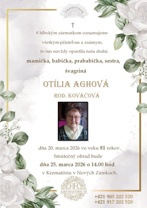 Parte pre Aghová Otília rod. Kováčová