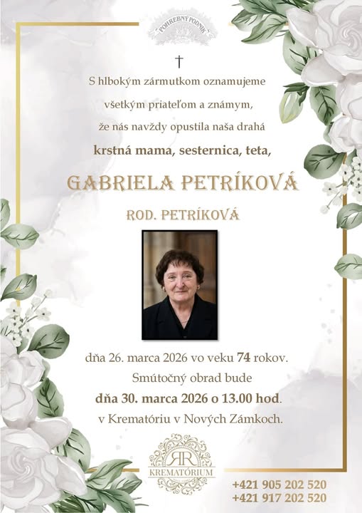 Parte pre Petríková Gabriela rod. Petríková